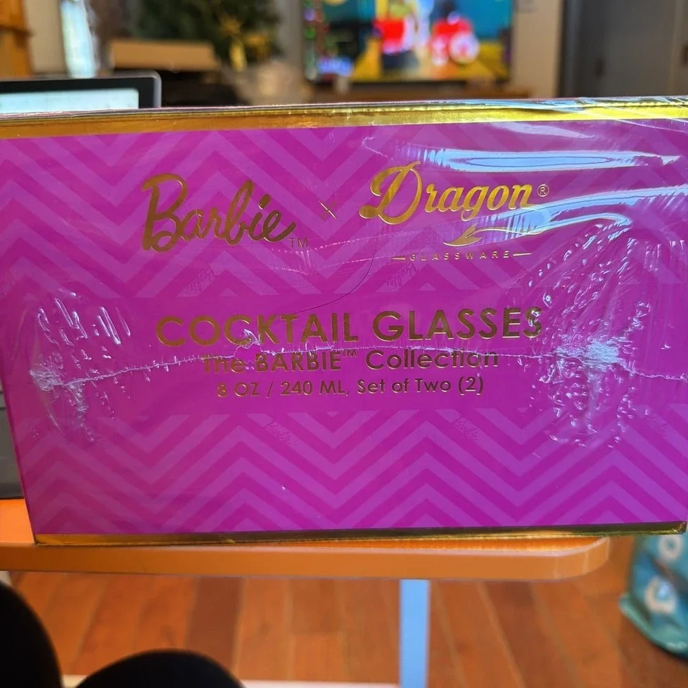 Barbie x Dragon Glassware  2 Cocktail‎ Glasses 8oz New factory sealed